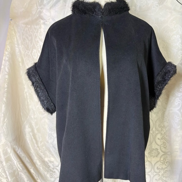 Halogen Sweaters - Halogen Black Fur-Trimmed Women's Poncho